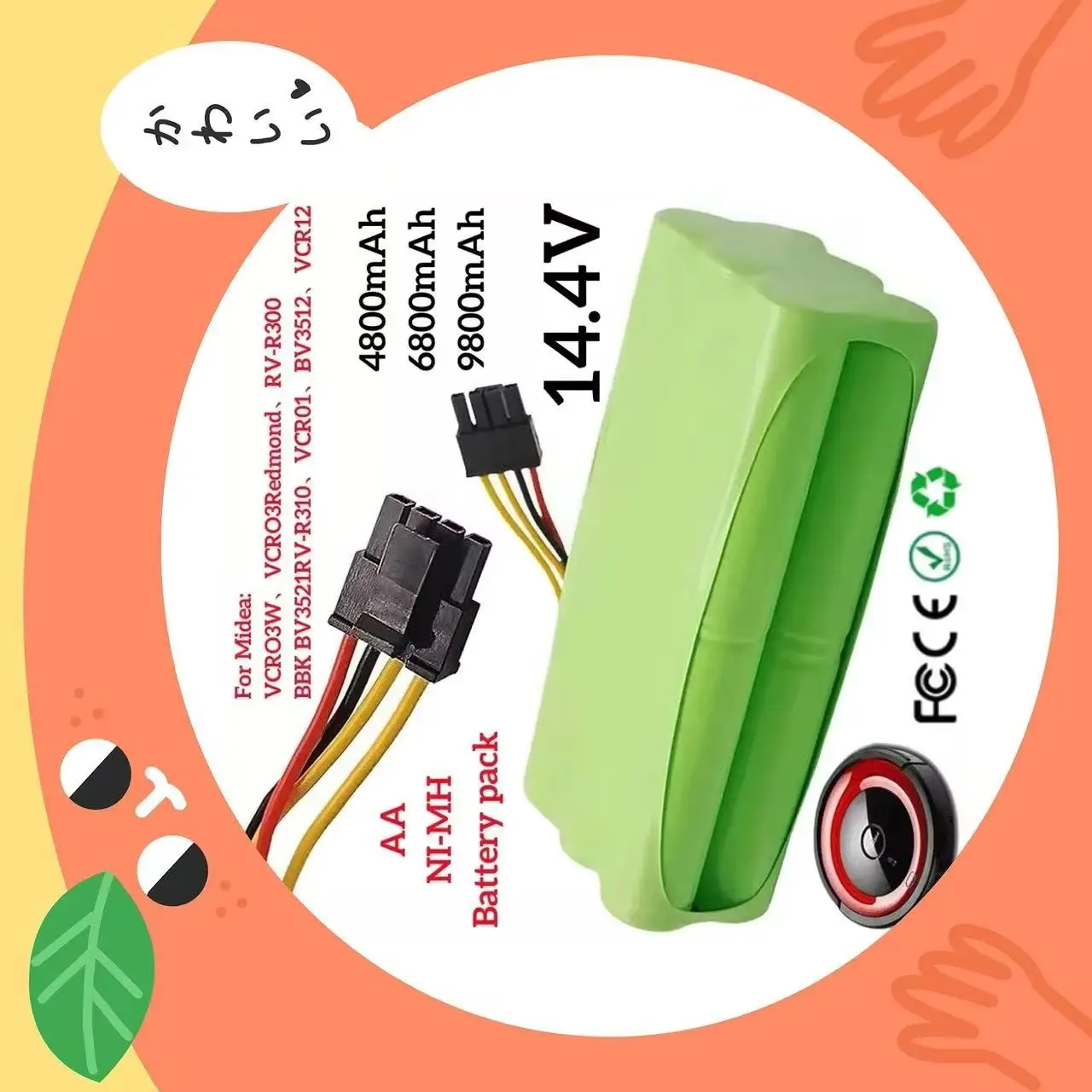 

14.4V Vacuum cleaner robot 3000mah battery VCR03W NI-MH AA suitable for Midea VCR03W VCR03 battery Redmond RV-R300 BBK BV3521
