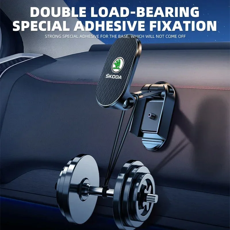 Luxury 720° Rotating Metal Folding Magnetic Car Phone Holder For Skoda Octavia Rapid Kodiaq Karoq Fabia Kamiq Superb Derivative - view 6