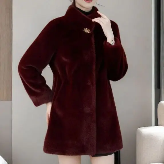 

Luxury Faux Fur Trench Coat Women's Mid-Length Stand Collar Jacket 2025 Thickened Winter Coat with Classic Fit