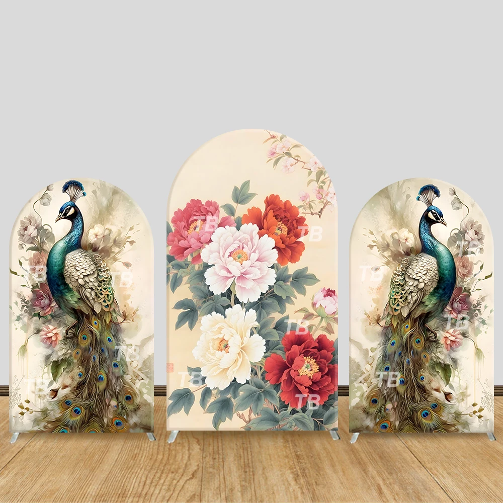 

Peacock & Peony Arch Backdrop Cover Floral Theme Party Decor Photo Booth Background Wedding Event Decoration Supplies