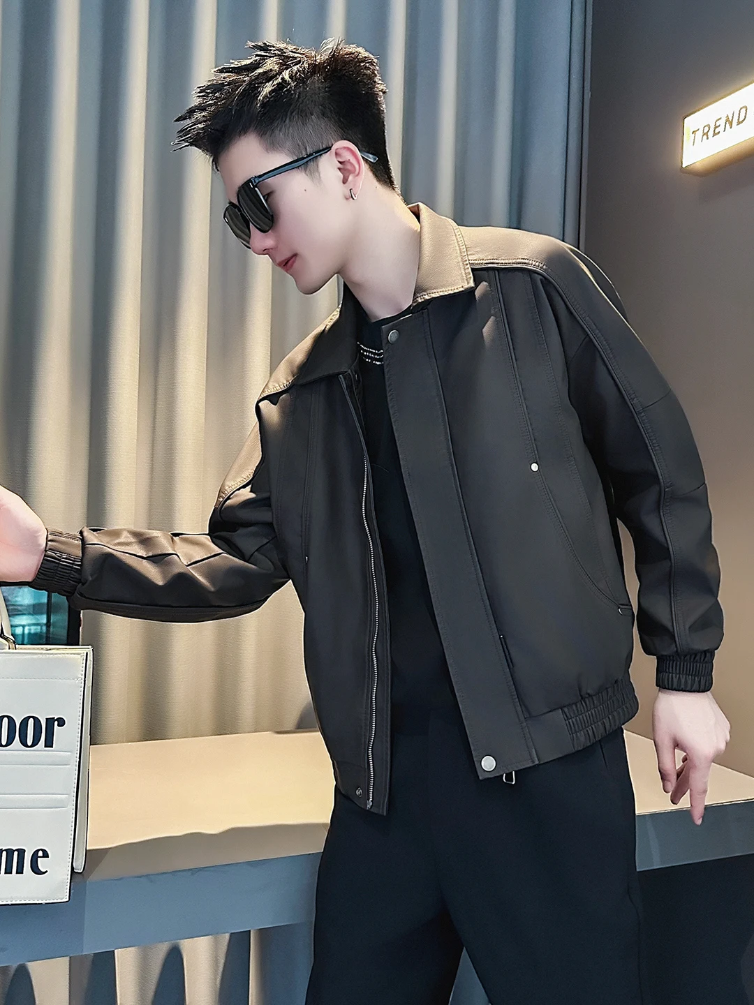 

Деконструированное мужское пальто из мягкой кожи высокого класса, модное американское ретро пальто из искусственной кожи, весенне-осеннее новое пальто Sle Faion Jaet