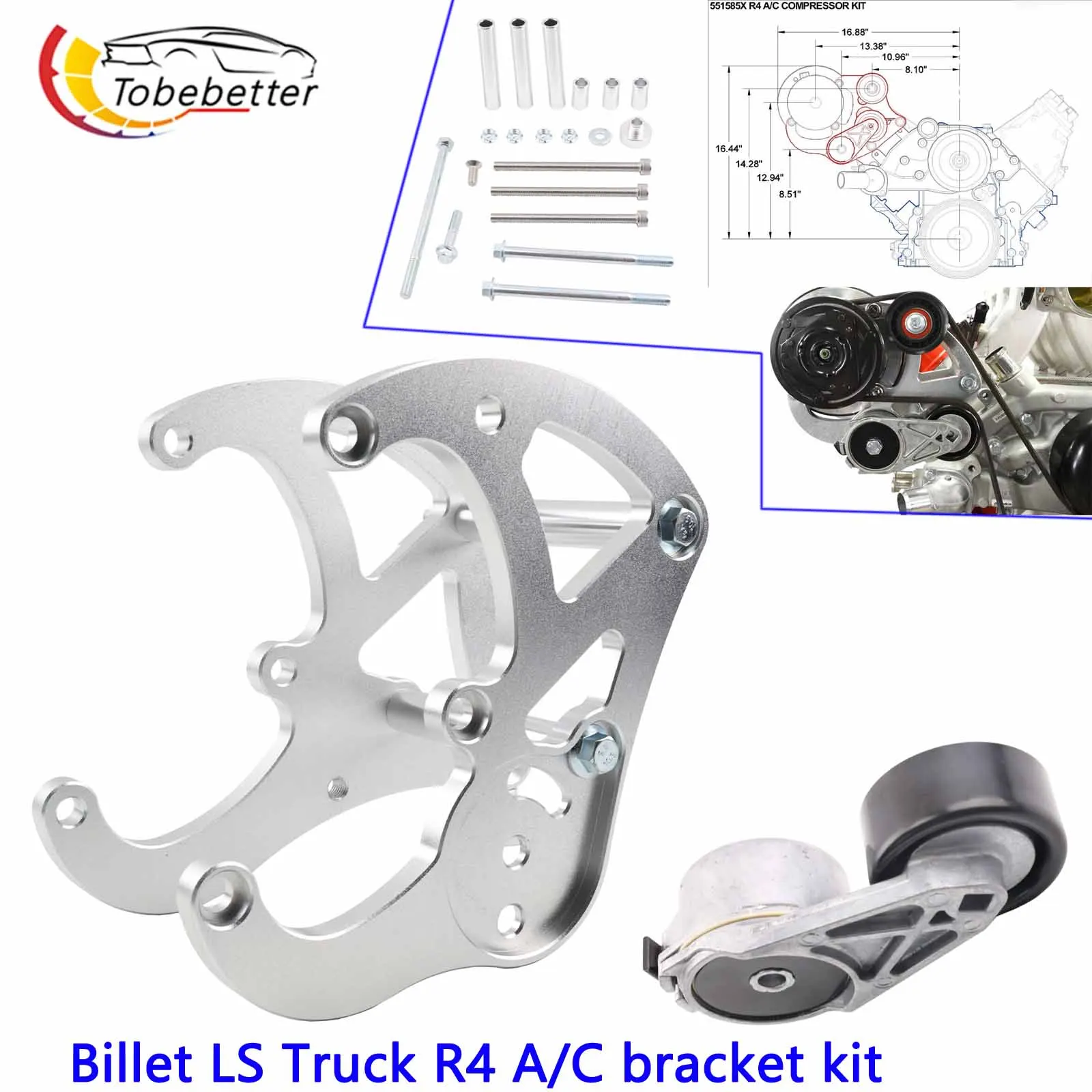 Billet LS Truck R4 A/C Air Conditioner Compressor Bracket Kit 551585X-3 LSX LS3 Camaro LS1 LS3 LS2 LQ4 LQ9 LS6 L92 L99 L33 LR4