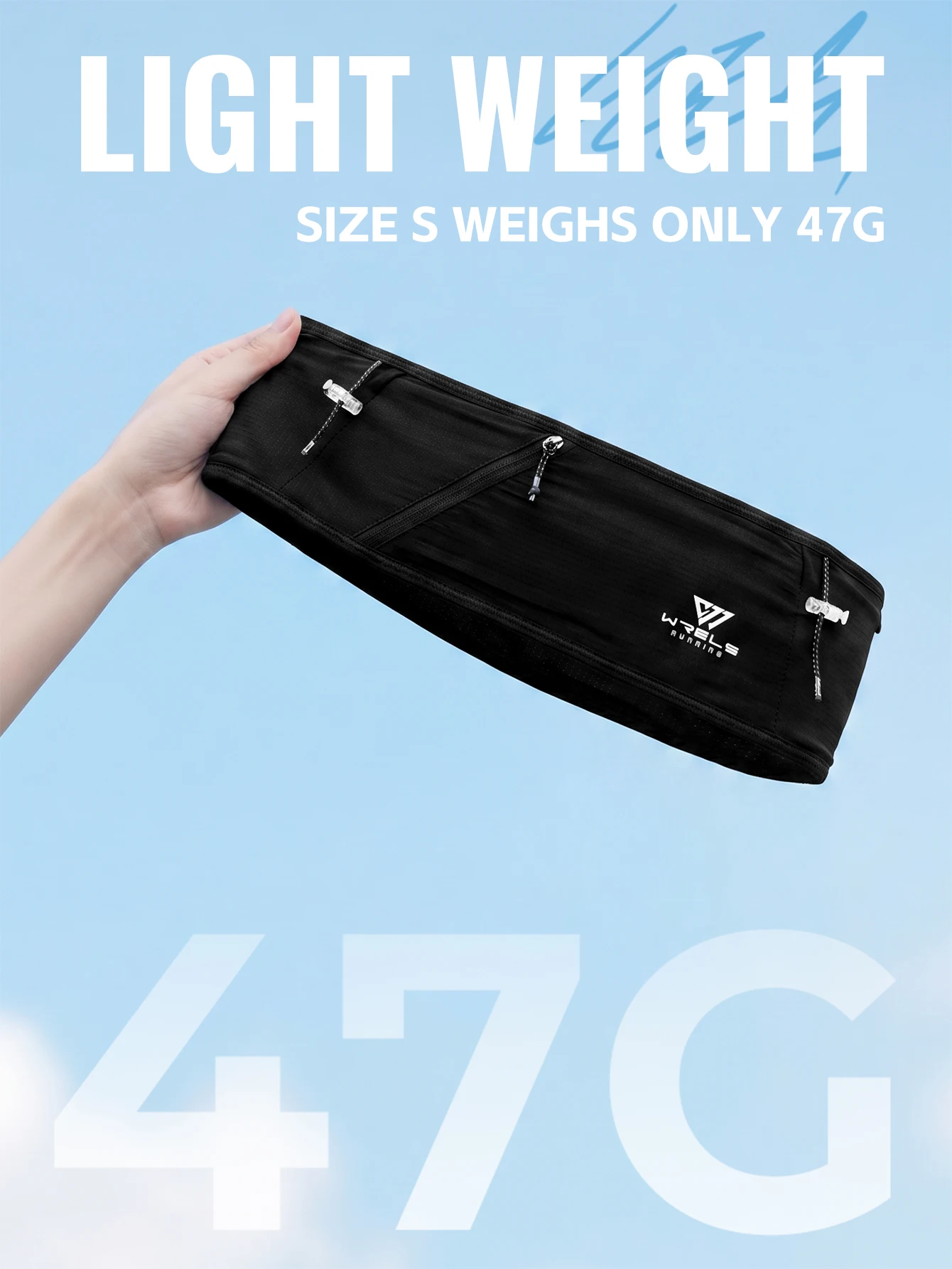 WRELS Laufgürteltasche, atmungsaktiver, schmaler Trainingsgürtel, verstellbar, rutschfest, für Outdoor-Sportarten, Wandern, Herren, Damen, Fitness, Aufbewahrungstasche – Detail 11