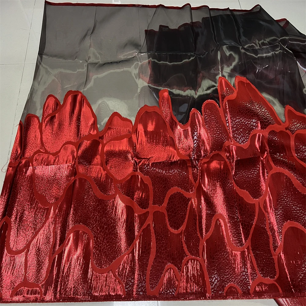 

2025 African Nigerian High-Quality Sequins Embroidery Tulle Lace Fabric Sewing Beads Stone for Prom Dresses 5Yards DP0489