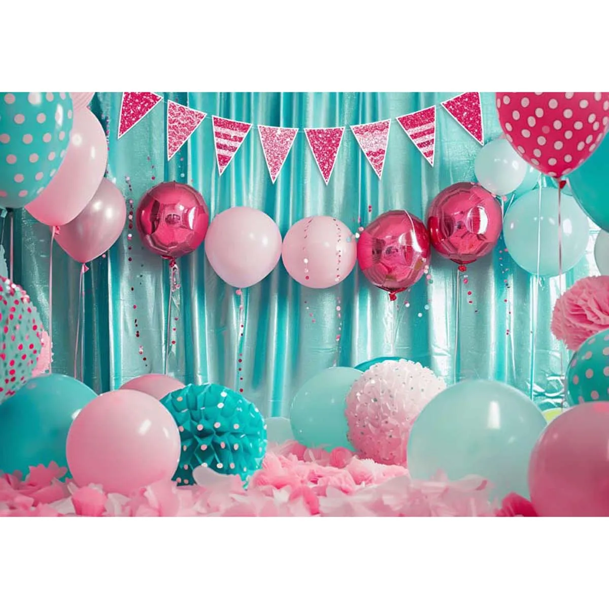 Allenjoy Turquoise Pink Balloons Backdrop