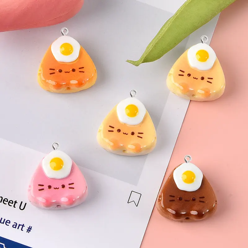 10Pcs Kawaii Cat Egg Cheese Planar Resin Charms Key Chain Accessories DIY Earrings Necklace Bag Decor Pendants Jewelry Findings