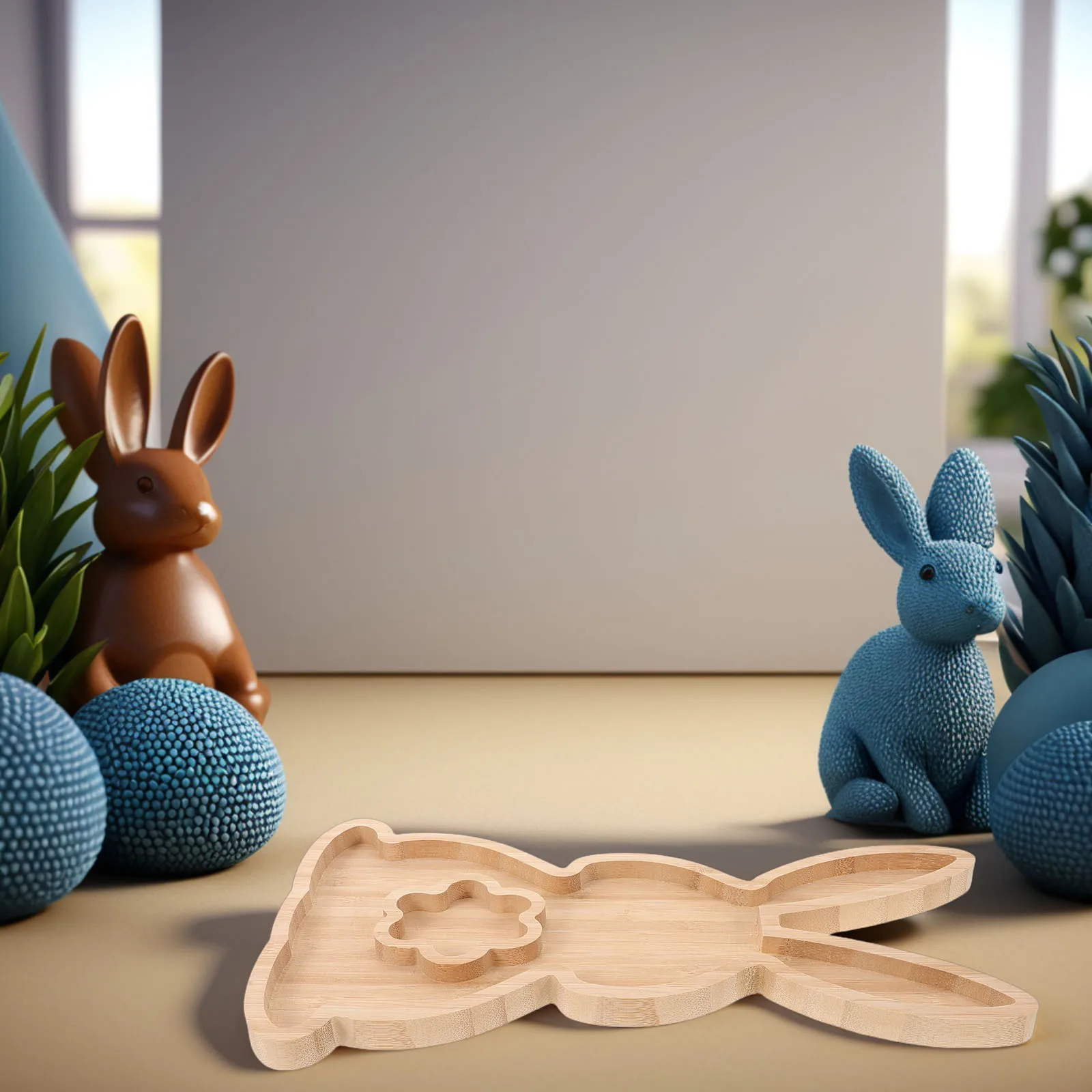 

Easter Rabbit Bamboo Tray Bunny Shape Serving Board Versatile Bamboo Snack Plate Holiday Party Charcuterie Easter Food Tray