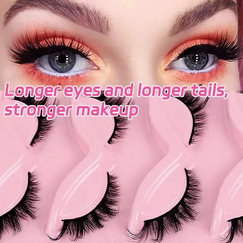 Olho de gato cílios falso vison cílios alados final olho alongado cílios falsos macio natural longo tira completa cílios