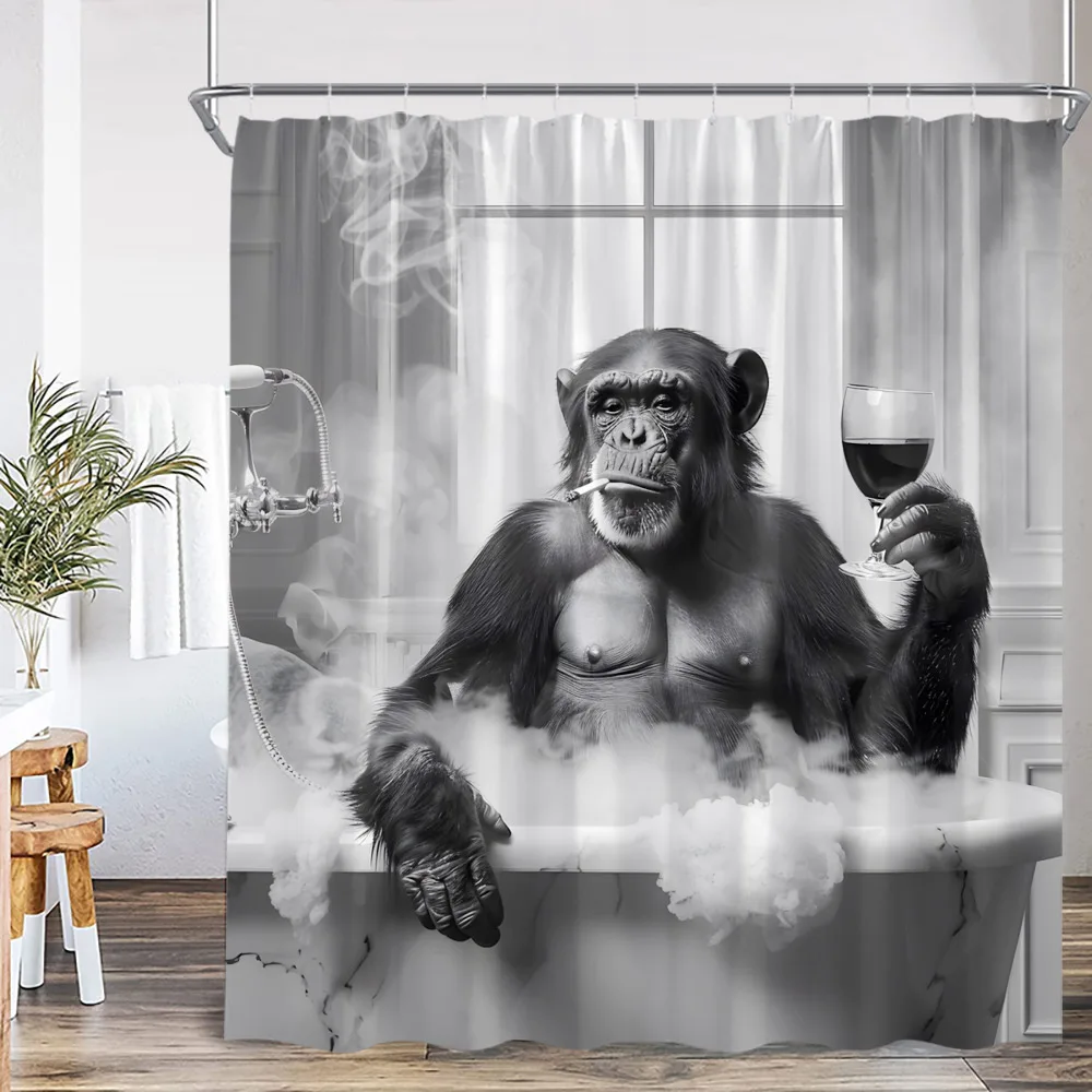 

Funny Dog Shower Curtain Chimpanzee Deer Elephant Leopard Panda Fox Wild Animal Print Cartoon Bathroom Decoration Bath Curtain