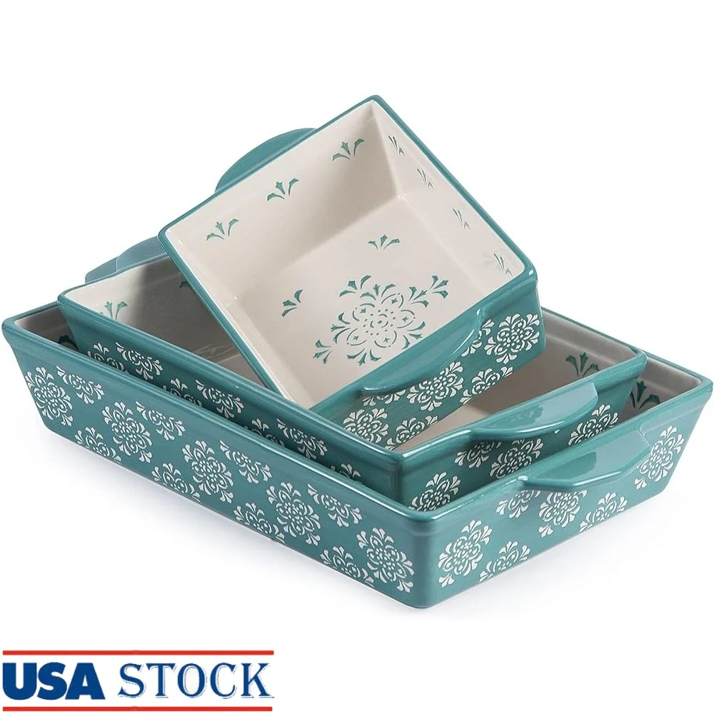 

Ceramic Casserole Dish Set Nonstick Bakeware 3pcs Oven Safe Baking Pan Dishwasher Microwave Safe Porcelain Kitchen Cookware