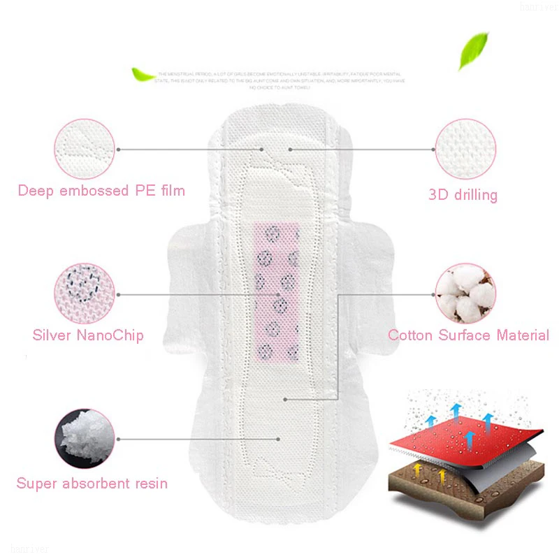 Negative ion sanitary napkin for daily and night use cushion combination for menstrual suit of cotton soft napkin