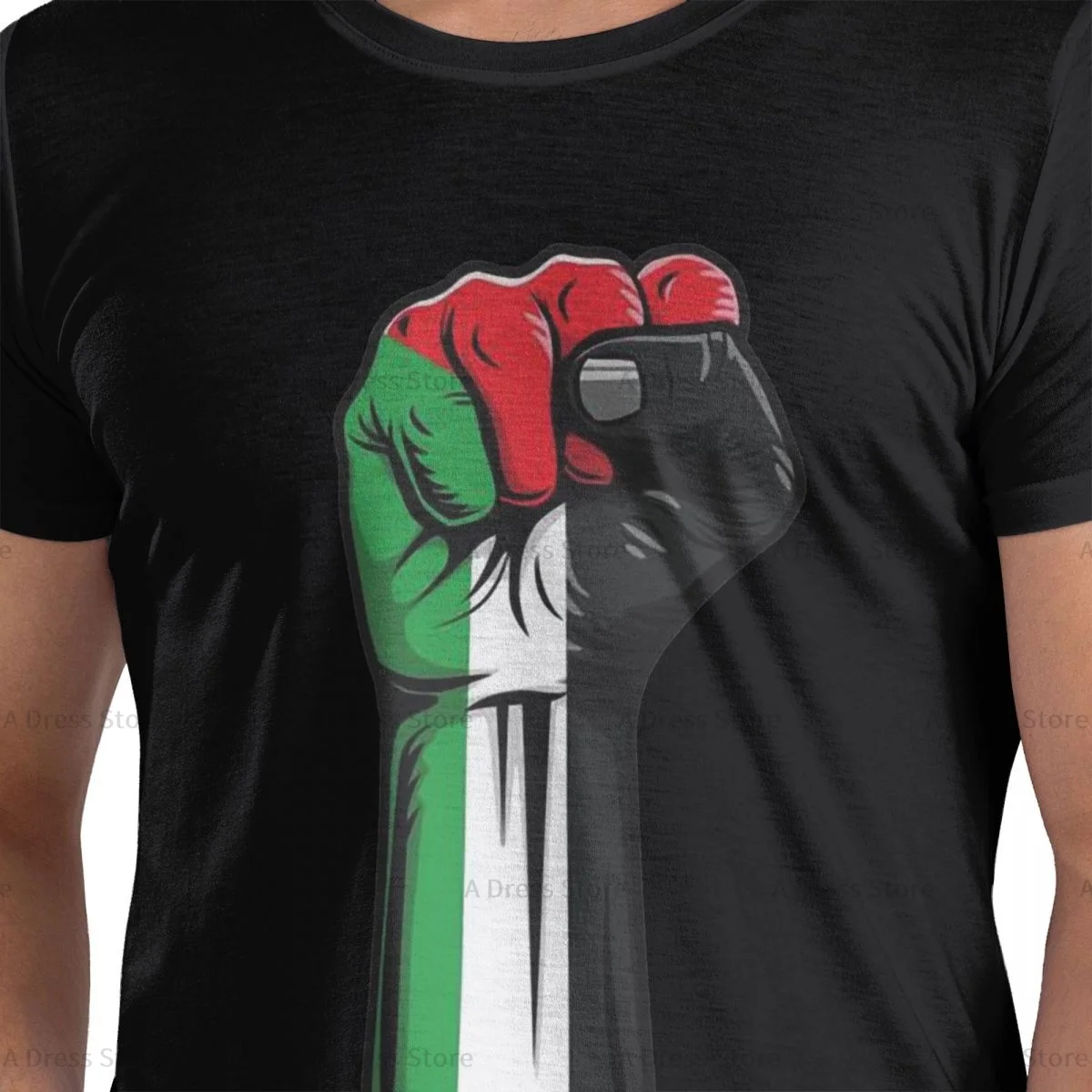 تي شيرت رجالي من القطن برقبة دائرية كبيرة الحجم من الفلسطيني، هدية تي شيرت قطني كاجوال صيفي كلاسيكي للرجال