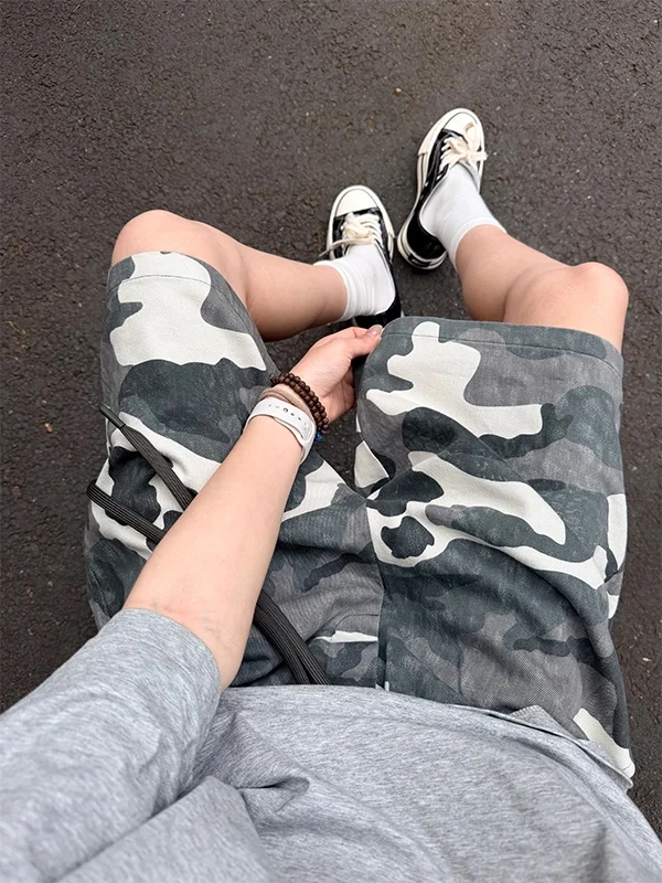 

American High Street Camouflage Shorts Men's Summer Thin Washed Vintage Straight Leg Loose Casual Five-Quarter Length Pants