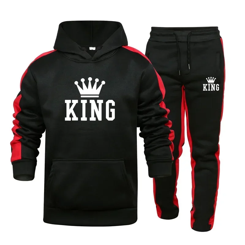 King Mens Tracksuit Print Hooded Sweatshirt+Sweatpants 2 Piece Set Fashion Casual HighQuality Jogging Sports Trend Outfits S-4XL