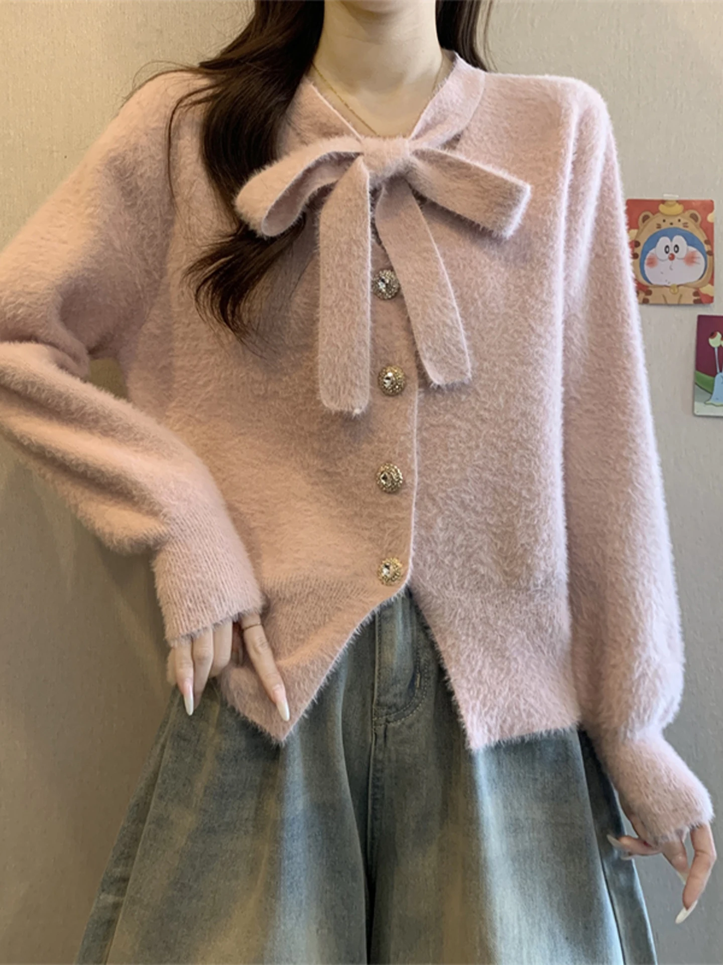 

Faionable Purple Sweater Women's Sle 2025 New Winter Small Sweet Ele Knitted irt Soft V-ne Long Sve Thiened