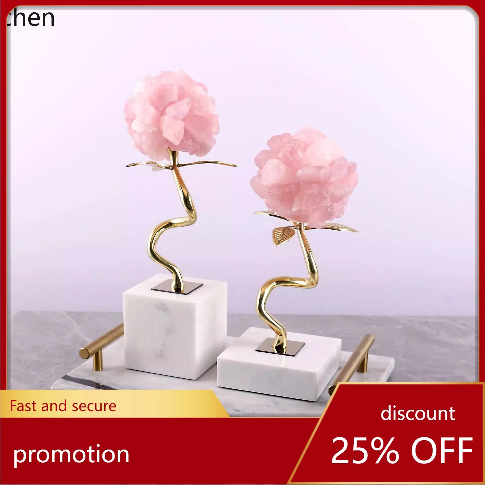 

ZML Crystal Flower Marble Ornament - High-end Home Decor with Amethyst and Copper Plant Decoration Craft