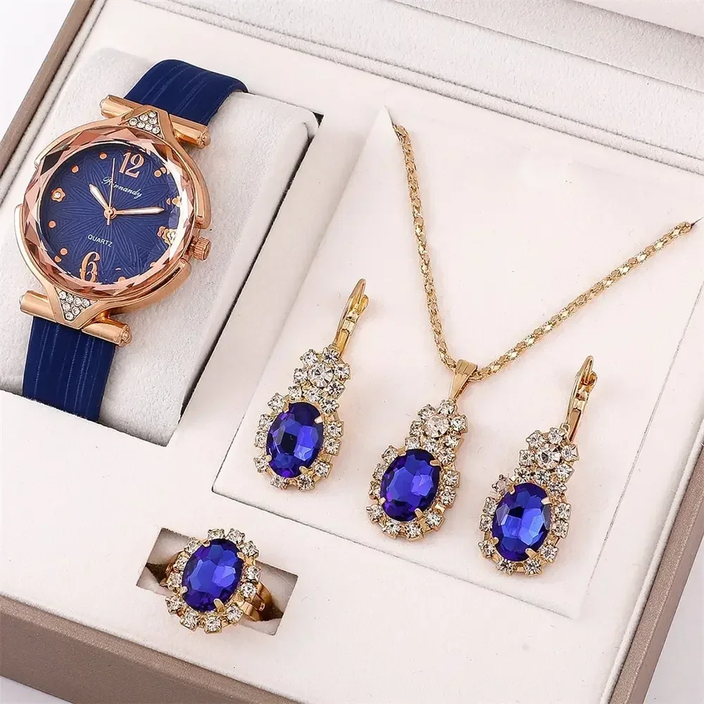 5pcs Set Watches Set Luxury Rhinestone Women Fashion Elegant Wristwatch Quartz Watch For Girl Ladies Clock Relogio