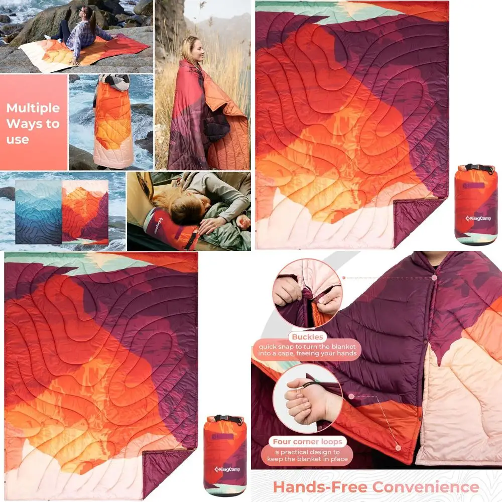 

Компактное одеяло-плед из искусственного пуха с кнопками и петлями для крепления, всепогодное, для улицы и стадионов (78.7Д x 57.1Ш)