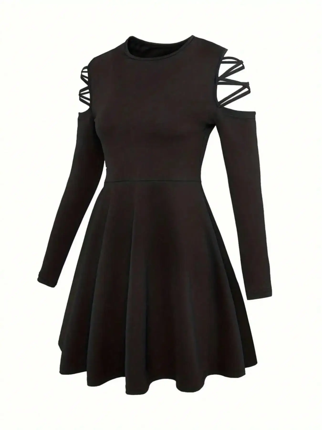 Teenager-Kleid mit Off-Shoulder-Ausschnitt und Langen Ärmeln, Tailliertes Design für Schlankere Silhouette, Lässiger Stil für Party & Date, Kleid mit Bindegürtel – Detail 4
