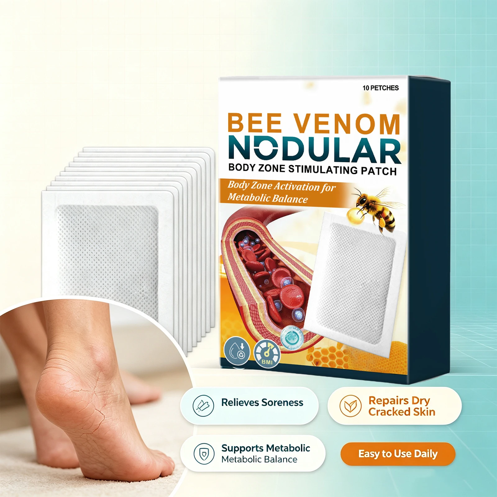 Bee Venom Soothing Foot Patches for Tired Relief Stress Improve Sleep Promoting Balance Body Care Patches Relaxing Skin Patches
