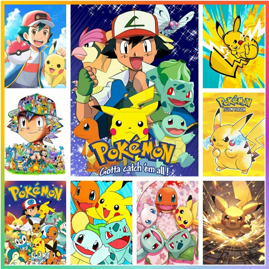 Pokemon Pikachu Colorful Oil Painting By Numbers — Hand-Painted Cartoon Canvas Wall Art for Kids Room Home Decor Gift
