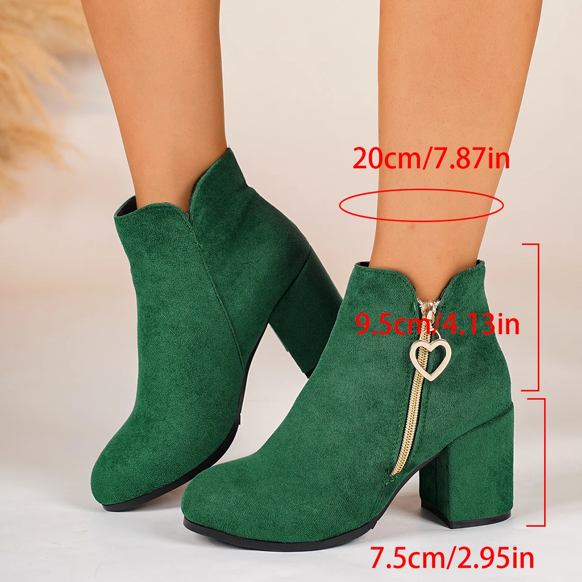 Neue Herbst-Winter-Damenstiefeletten mit dickem Absatz, runder Zehenpartie, schlicht, bequem, elegant, Damenschuhe – Detail 9