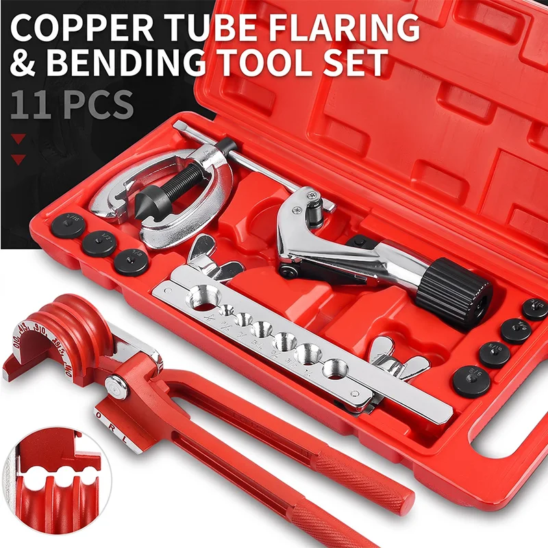 11PCS Tube Expander Bender Tool Kit Copper Pipe Flaring with Pipe Cutter Refrigeration Air Conditioner Repair Hand Tools