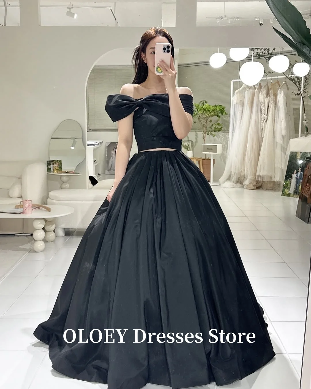 OLOEY Black Taffeta Evening Party Dresses 2PCS Korea Photo shoot Bolero Strapless Floor Length Formal Occasion Gowns Customized