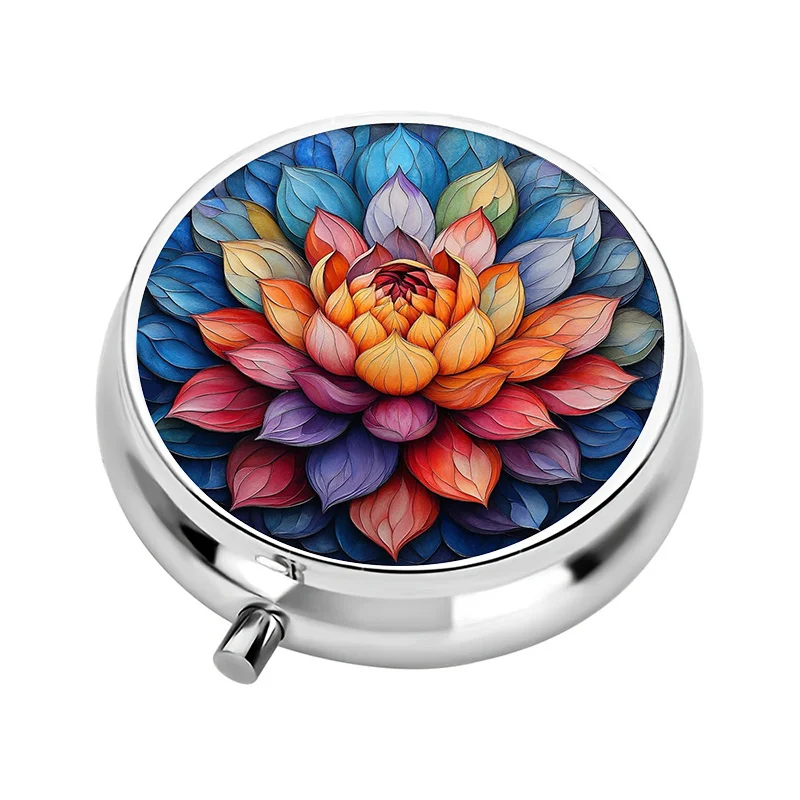 Single pack, compact travel pill box, three-compartment design, with floral pattern, perfect for organizing vitamins in a purse or handbag. This small pill organizer is an ideal choice for travel and makes a great gift