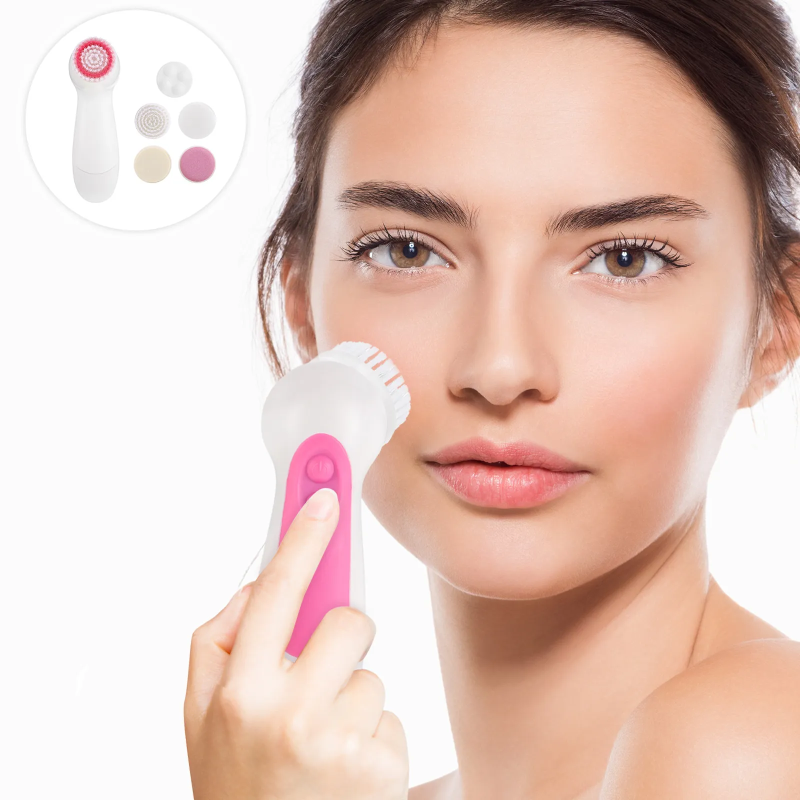 

Водонепроницаемый набор щеток для очищения лица, 6 насадок, вращение на 360 градусов, очищение пор, глубокое очищение, нежное отшелушивание, розовый цвет