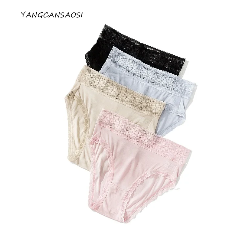 

Women's sexy underwear Natural Mulberry Silk Lace Medium Waist Triangle Underpants Solid Color Breathable Panties Sexy