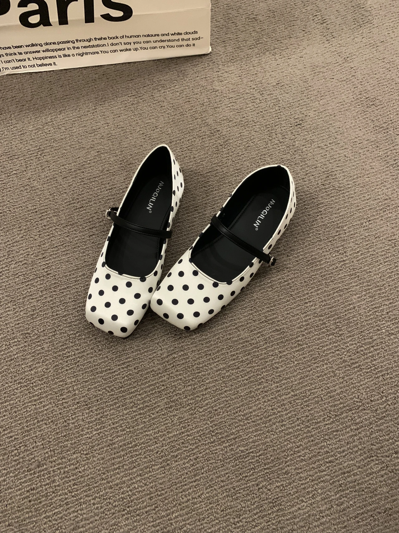 

French vintage polka dot Mary Jane shoes for women, fashionable flat shallow single shoes, versatile ballet flats