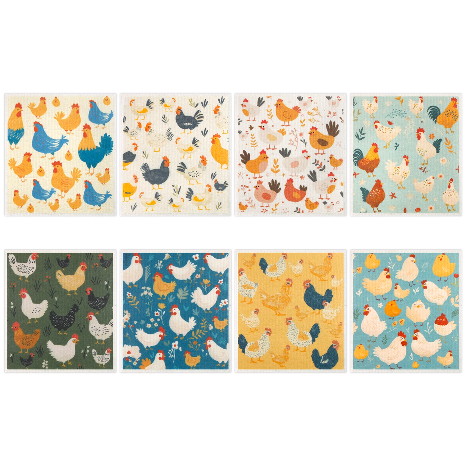 8 piezas de toallitas de cocina con diseño de pollo, paños de limpieza de esponja lavables y reutilizables, paños absorbentes para platos para contadores de Bar de cocina