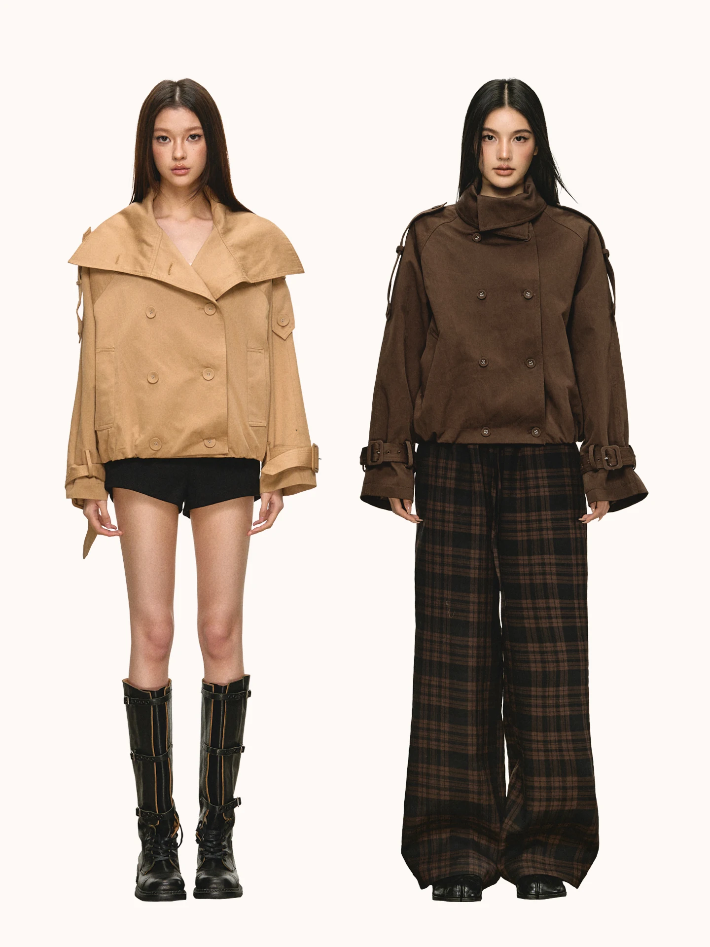 

Женское пальто Anna Aneae, двубортное, теплое, с высоким воротником, модное, коричневое, для весны и осени, для повседневной носки