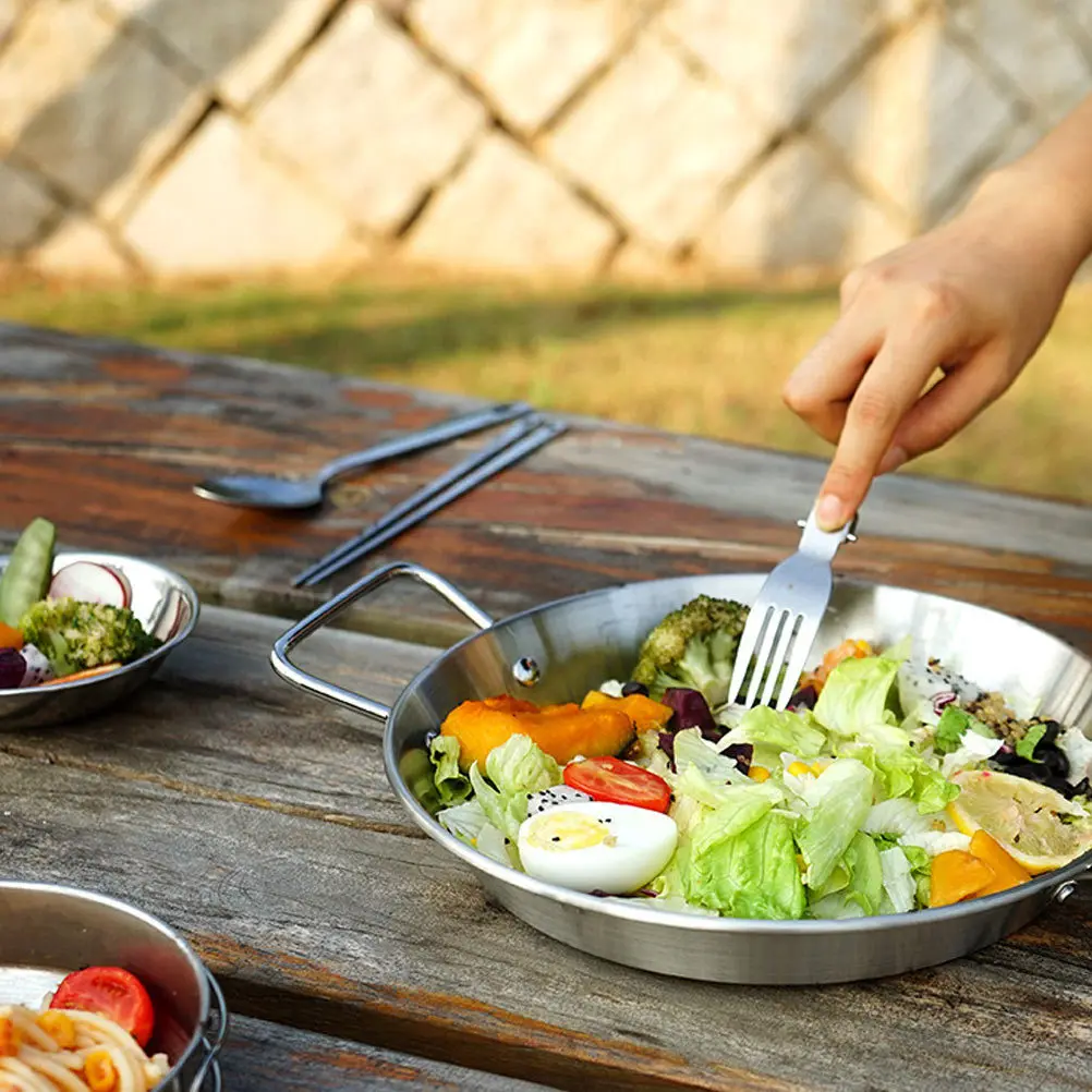

Skillet Amphora Pan Frying Saucepan Binaural Household for Camping Low-edge Stainless Steel Silver Cooking