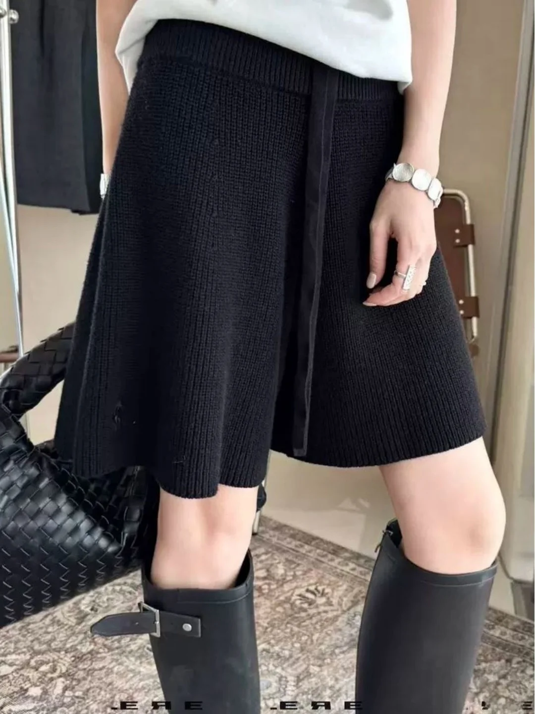 

Вязаные широкие брюки с высокой талией, женские повседневные прямые брюки, брюки трапециевидной формы, большие размеры, ленивые брюки