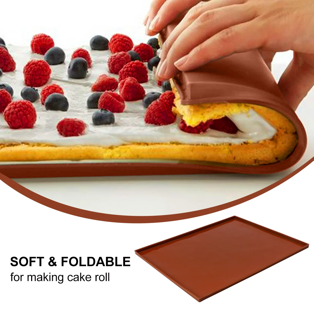

Cake Roll Bake Mold Brown Food Grade Silicone Flexible Non Stick Cake Rolling Mold Essential Baking Tool for Home
