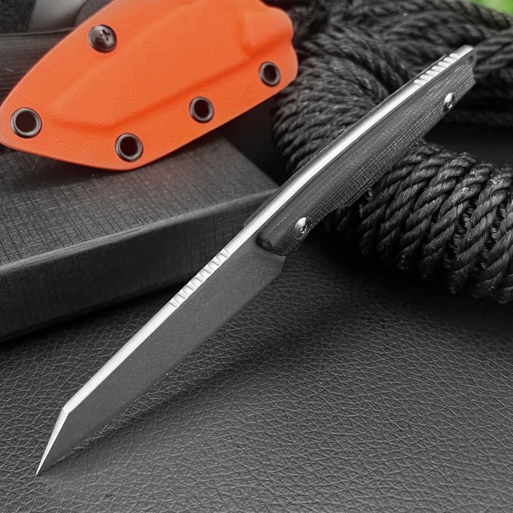 سكين صيد مباشر متين RMJ سكين تكتيكي للدفاع عن النفس EDC سكين محمول للتخييم في الهواء الطلق أداة صيد السمك مع غمد K