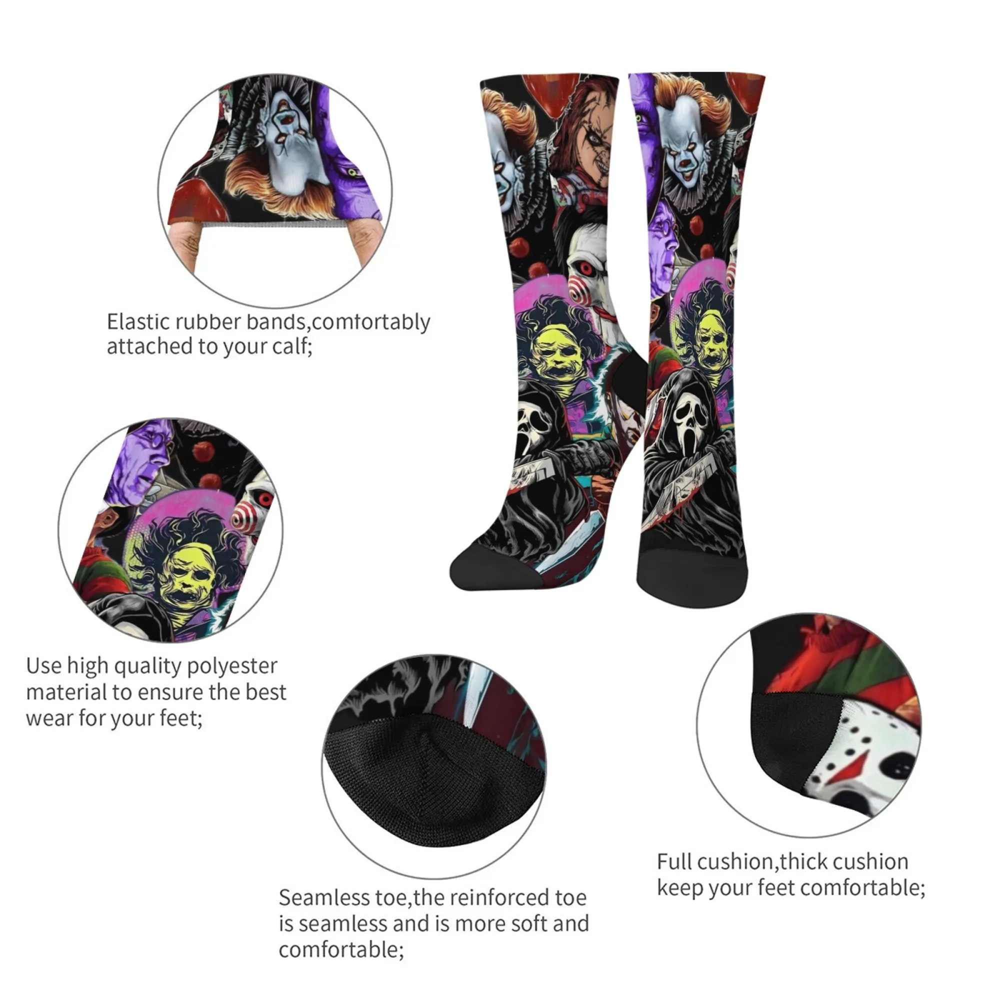 참신한 공포 영화 테마 재미 있은 남자 양말 복고풍 스타일 미친 파티 거리 힙합 트렌드 양말 편안한 미끄럼 방지 통기성