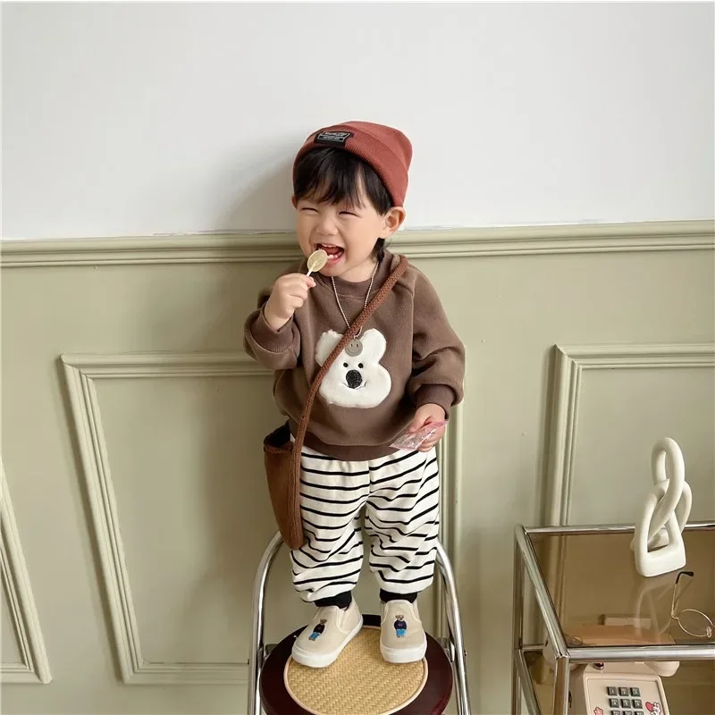 Ropa Bebe 2023 Winter Baby Clothes Boy Plush Cartoon Long Sleeves Kid Top and Bottom Set Girl One Piece Plush Split Sets  ملابس