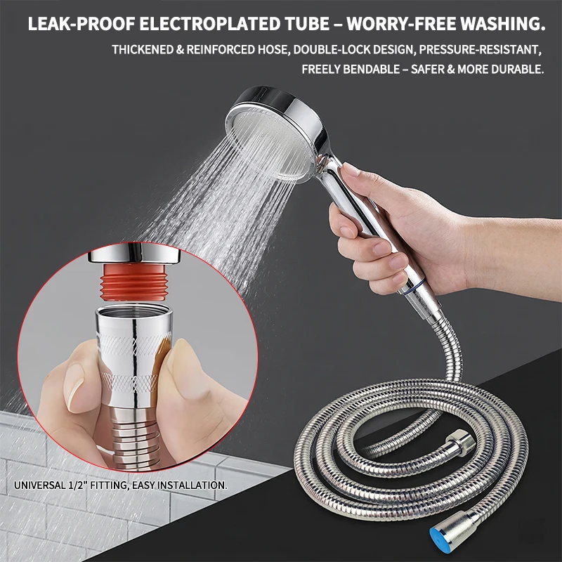 Stainless Steel Shower Hose Double-Buckle 1.5M/2M Explosion-Proof G1/2