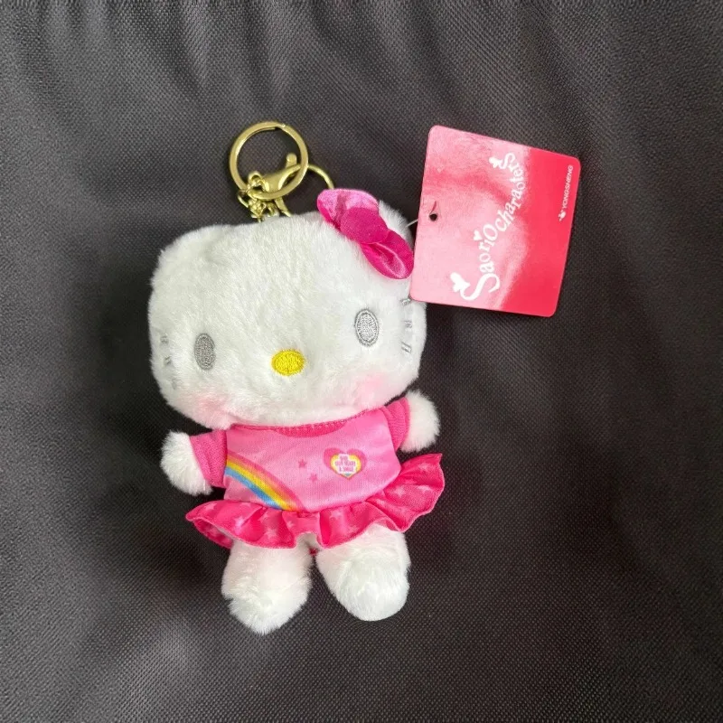 

Sanrios аниме Kawaii Rainbow Hellokittys, плюшевая кукла для девочек, сумки, подвеска, металлический брелок, игрушки, куклы, украшения, подарок на день рождения, новинка