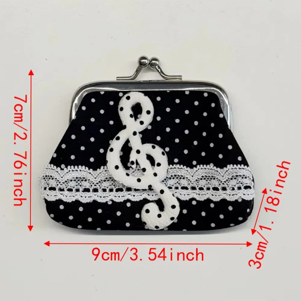 Handgefertigte Spitzen-Münzbörse mit Tupfenmuster, Musiknoten-Vintage-Kussverschluss-Geldbörse, tragbare Rosenmuster-Kopfhörertasche, Lippenstift-Aufbewahrung – Detail 1