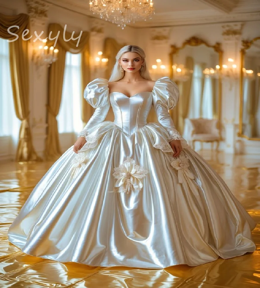 

Outdoor Ball Gown Wedding Dress 2025 With Flowers Historical Bustle Victorian Church Bridal Dress Puffy Bride Dress Customized