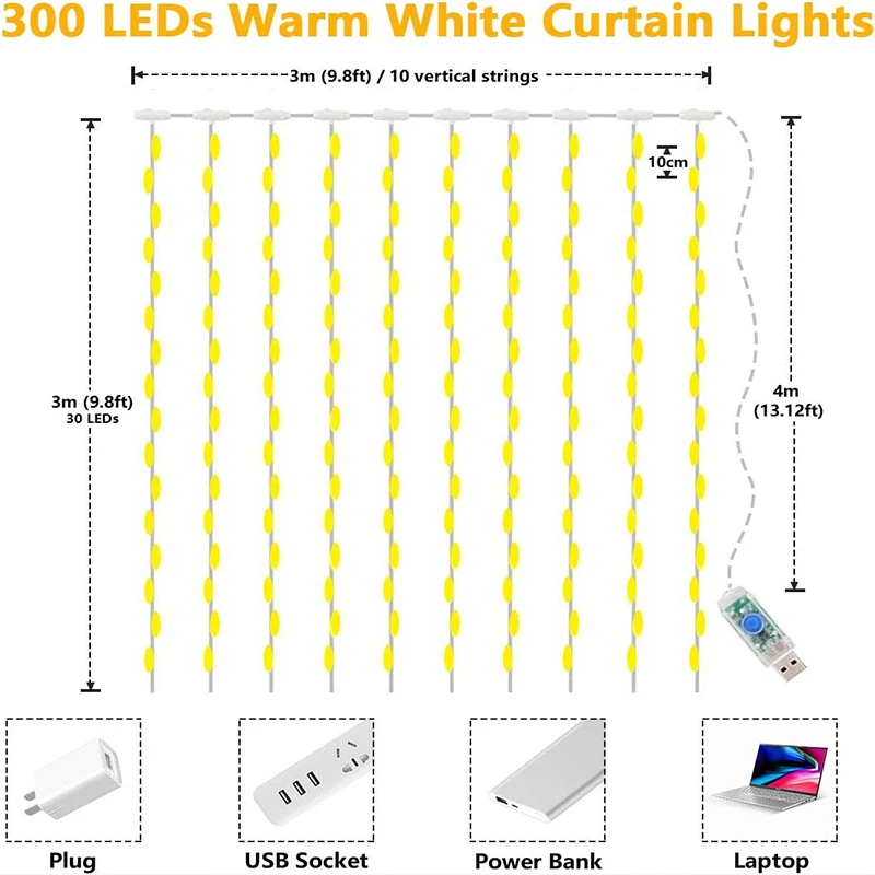 Imagem -06 - Cortina Guirlanda Led String Lights Usb Controle Remoto Feriado Decoração de Natal Quarto Casa ao ar Livre Festival Modos