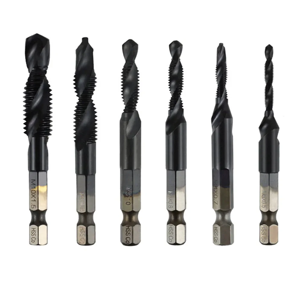 

6PCS M3-M10 Screw Tap Drill Bits HSS CO High-Speed Steel Composite Tap Metric Combination Bit For Wood Drilling 1/4inch Shank