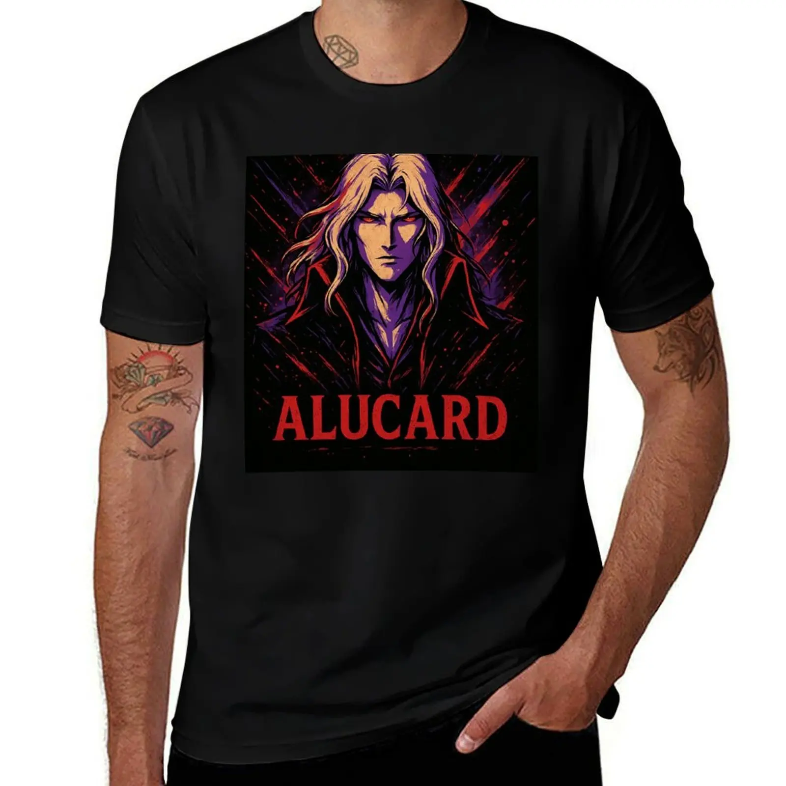 

Alucard from Castlevania Gothic Aesthetic Design Vampire Dhampir Warrior Anime Fan Art T-Shirt plain for a boy Men's t shirts
