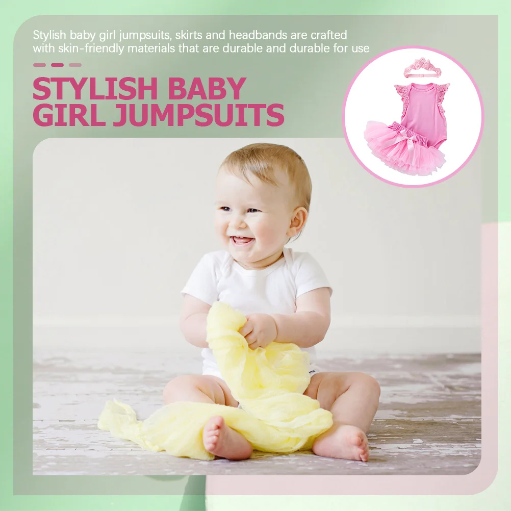 

1Set Princess Dress Set for Baby Girls Romper Tulle Skirt Headband Outfit Summer Wear Comfortable Breathable Newborn Girl