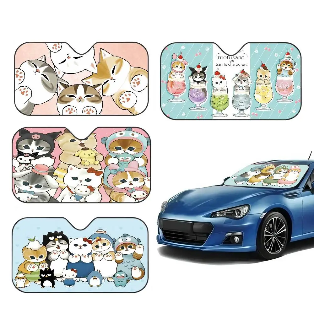 Mofusand Cute Summer Car Sunshade Front Windshield Sunshade Sunblock Thermal Insulation Sunshade Umbrella Retractable