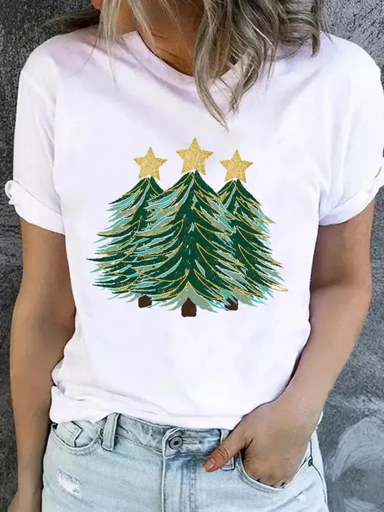 女性用半袖Tシャツ,プリントトップ,ベーシックな服,クリスマス,新年,ファッショナブル